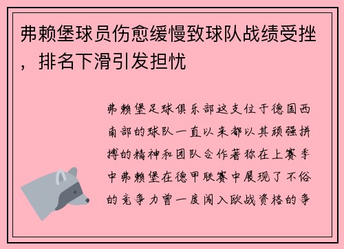 弗赖堡球员伤愈缓慢致球队战绩受挫，排名下滑引发担忧